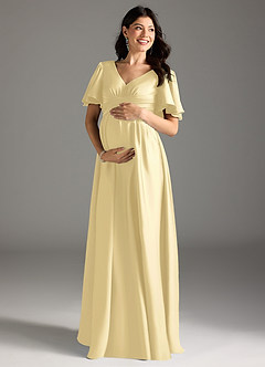 Azazie Verna vestidos de dama de honor de maternidad Vestido de Corte en A Volante Hasta el suelo Satén Elástico image3