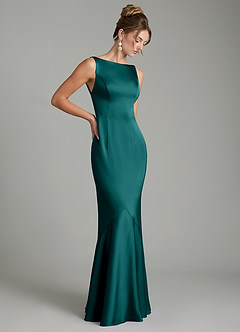 Azazie Tamera Bridesmaid Dresses Peacock Mermaid Pleated Stretch Satin Dress image7