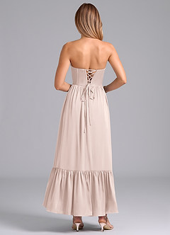 Azazie Leilana Bridesmaid Dresses Blushing Pink A-Line Corset Stretch Satin Dress image2