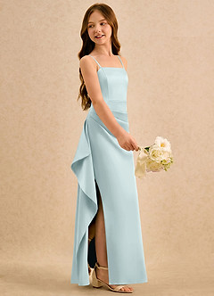 Azazie Cannoli Girls Formal Flower Girl Dresses Mist A-Line Pleated Stretch Satin Dress image4
