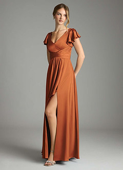 Azazie Omari Bridesmaid Dresses Cinnamon A-Line Stretch Satin Dress image10
