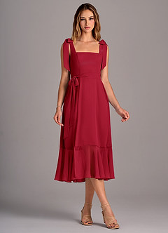 Azazie Deb Brautjungfernkleider Wandelbar A-Linie mit Taschen Chiffon Kleid Scharlachrot image5