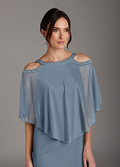 Azazie Junibee Abiti per la Madre della Sposa Abito Tubino in Maglia Lustrini Blu Polveroso image2