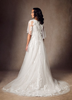 Azazie Renesmee Vestidos de novia Vestido de Diamante Blanco de Tul de Corte en A con Lentejuela image2