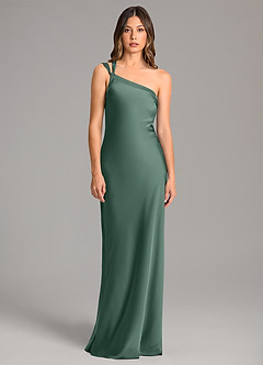 Azazie Monroe Bridesmaid Dresses Eucalyptus Mermaid One Shoulder Stretch Satin Dress image4