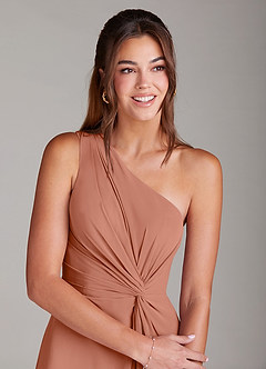 Azazie Brooke Vestidos de damas de honor Vestido de Mai Tai de Gasa de Corte en A con Hombro unilateral image6