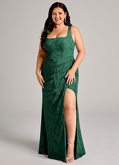 Azazie Mero Bridesmaid Dresses Dark Green Sheath Pleated Floral Burnout Dress image7