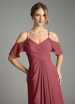 Azazie Dakota Bridesmaid Dresses Merlot A-Line V-Neck Pleated Chiffon Dress image7
