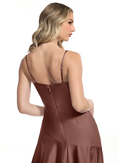 Azazie Kayla Bridesmaid Dresses Espresso Sheath Side Slit Stretch Satin Dress image5