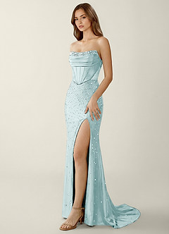 Esme Sea Glass Two-piece Corset Stretch Satin Mermaid Prom Dress image4