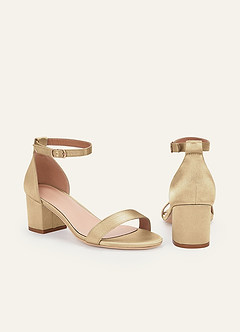 front Sandalias de tacón de bloque con hebilla de una tira de satén metalizado de color a juego