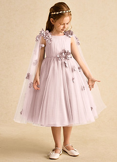Azazie Staria Robe Demoiselle D'honneur Fillette Robe Princesse en Tulle Drapé Rose Pâle image7
