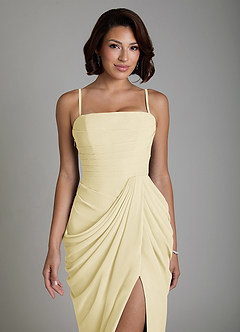 Azazie Nyra Robes de demoiselle d'honneur Robe Fourreau en Mousseline de soie Corset Sorbet Citron image5