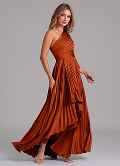Azazie Lyrica Brautjungfernkleider A-Linie One-Shoulder Stretch-Satin Kleid Paprika image3