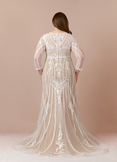 Azazie Yoki Hochzeitskleider Meerjungfrau-Linie Schaufel Tüll Kleid Diamantweiß Nude image8