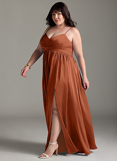 Azazie Alia Bridesmaid Dresses Cedar Rose A-Line Pleated Stretch Satin Dress image13