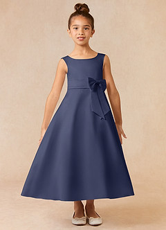Azazie Lindy Flower Girl Dresses Stormy A-Line Pleated Matte Satin Dress image2