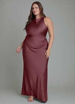 Azazie Evadne Bridesmaid Dresses Sangria Sheath Pleated Stretch Satin Dress image12