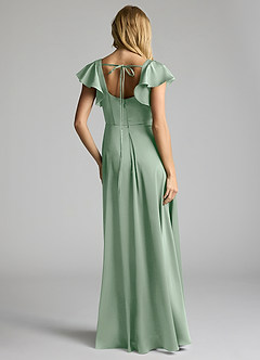 Azazie Bondi Bridesmaid Dresses Agave A-Line Bow Stretch Satin Dress image4