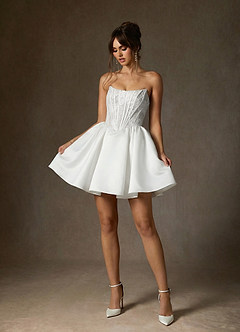 Azazie Barica Wedding Dresses Diamond White A-Line Strapless Lace Dress image6