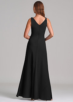 Azazie Nerine Brudtärnklänningar Klä av A-Linje i Chiffong Plisserad Svart image5