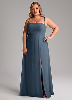 Azazie Wren Abiti da Damigella Abito Convertibile A-Line in Chiffon Spacco Laterale Blu Nettuno image14