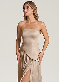Azazie Tierney Brautjungfernkleider Wandelbar A-Linie Schulterfrei Chiffon Kleid Taupe image2