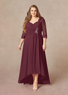 Azazie Devereaux Mother of the Bride Dresses Cabernet A-Line Lace Chiffon Dress image6