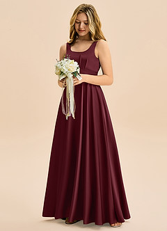 Azazie Gabby Junior Linia A Pofałdowany Satyna elastyczna Długość podłogi Młodsza druhna Sukienka image4