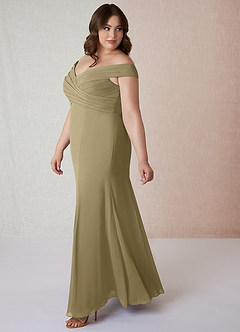 Azazie Lecia Abiti da Damigella Abito Convertibile Impero in Chiffon A pieghe con spalle scoperte Verde Muschio image10