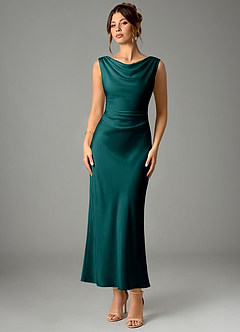 Azazie Kieryn Bridesmaid Dresses Peacock Mermaid Pleated Stretch Satin Dress image1