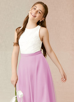 Azazie Albertine Junior Candy Pink A-Line Lace Chiffon Dress image5