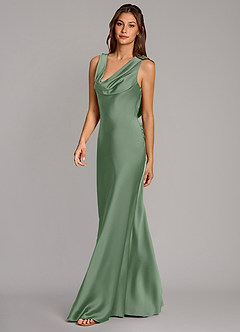 Azazie Cheryl Vestidos de damas de honor Vestido de Matcha de Satén Elástico de Corte Sirena image3