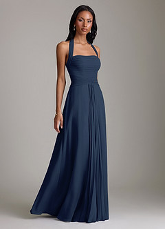 Azazie Clarisa Bridesmaid Dresses Dark Navy A-Line Pleated Chiffon Dress image1