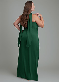 Azazie Calandra Robes de demoiselle d'honneur Robe Fourreau en Satin extensible Plissé Vert Foncé image7