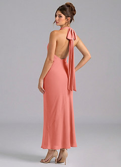 Azazie Velli Bridesmaid Dresses Salmon Pink Mermaid High Neck Chiffon Dress image6