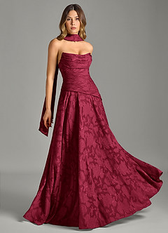 Azazie Gabriela Bridesmaid Dresses Burgundy A-Line Strapless Floral Burnout Dress image5