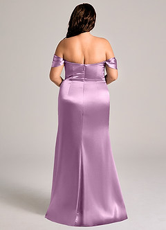 Azazie Saige Bridesmaid Dresses Wisteria Sheath Off the Shoulder Metallic Satin Convertible Dress image10