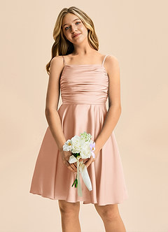 Azazie Miko Junior Linia A Pofałdowany Satyna elastyczna Mini Młodsza druhna Sukienka image6