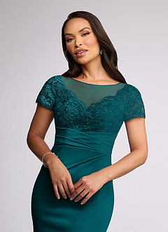Azazie Susan Mother of the Bride Dresses Peacock Sheath Lace Stretch Crepe Dress image3