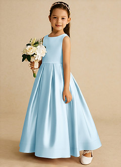 Azazie Cailee Flower Girl Dresses Sky Blue Ball-Gown Pleated Matte Satin Dress image2