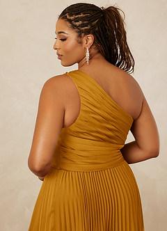 Christian Siriano Bridal for Azazie 1008 Bridesmaid Dresses Butterscotch A-Line One Shoulder Stretch Satin Dress image15