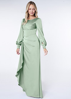 Azazie Raye Bridesmaid Dresses Agave Mermaid Long Sleeve Stretch Satin Dress image3