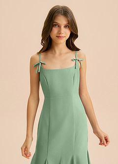 Azazie Evey Junior Abito Sirena in Chiffon Plissettato Matcha image6