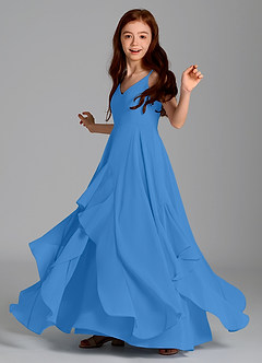 Azazie Karan Junior Vestido de Azul Grisaceo de Gasa de Corte en A image5