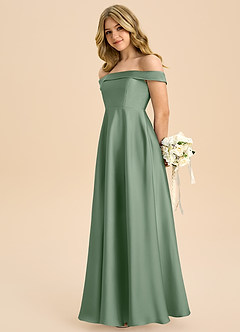 Azazie Sissy Junior Matcha A-Line Off the Shoulder Stretch Satin Dress image6
