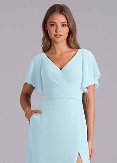 Azazie Ambrosia Bridesmaid Dresses Cloud Blue A-Line Pleated Chiffon Dress image2