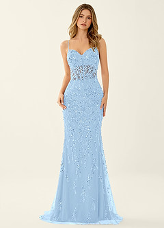 Zivah Sky Blue Beading Corset Lace Up Back Mermaid Prom Dress image4