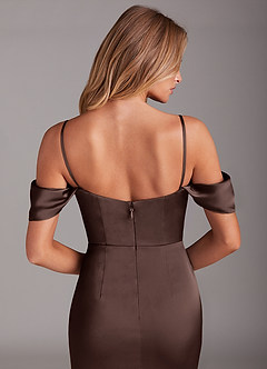 Azazie Saige Bridesmaid Dresses Ganache Sheath Off the Shoulder Stretch Satin Dress image8