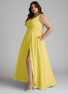 Azazie Karina Bridesmaid Dresses Canary A-Line Pleated Chiffon Dress image8